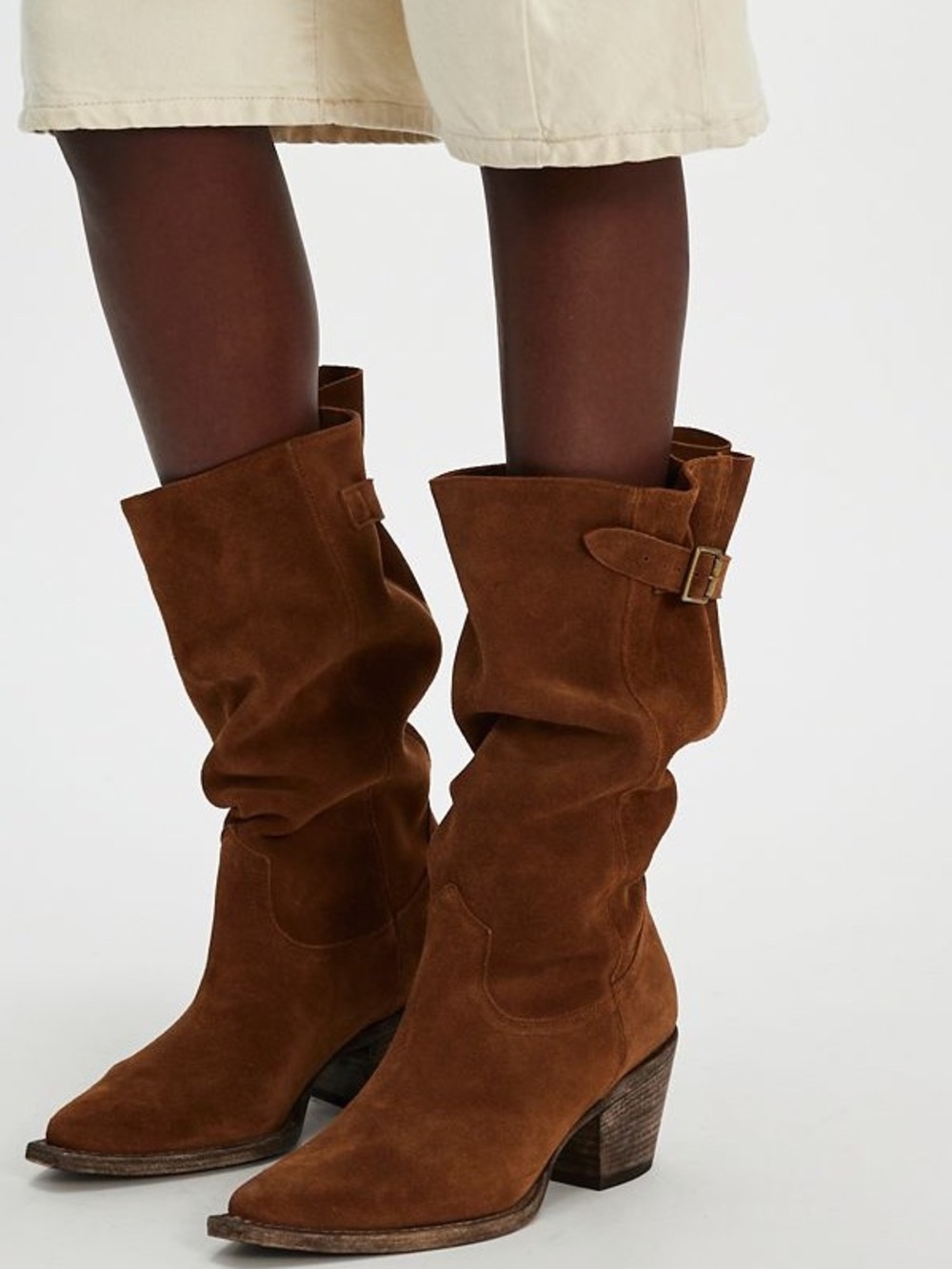 Free People, We The Free Brown Suede Slouchy Western Booties